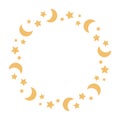 Frame garland with gold moons and stars. Isolated vector illustration. Royalty Free Stock Photo